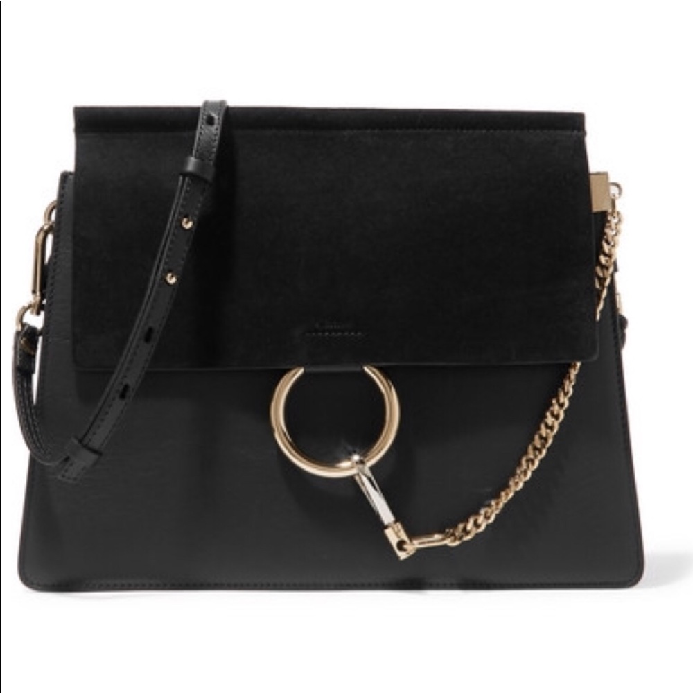 Black leather bag with suede flap